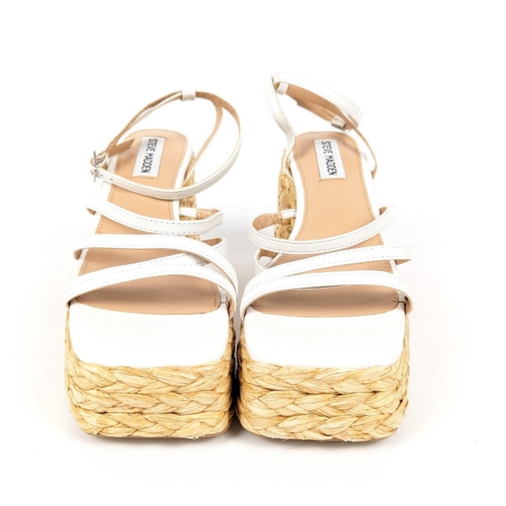 💚💚🌼 NEW Steve Madden Revolve Leather Belise Strappy Platform Jute Sandals